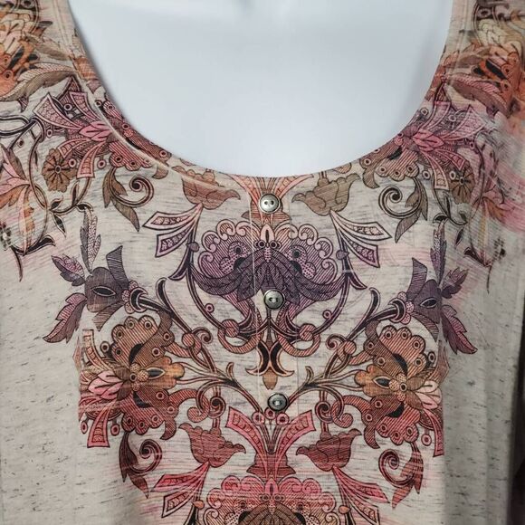 Live and Let Live Women’s XL Beige Boho Embroidered Long Sleeve Top Lace Patch E - Picture 4 of 8